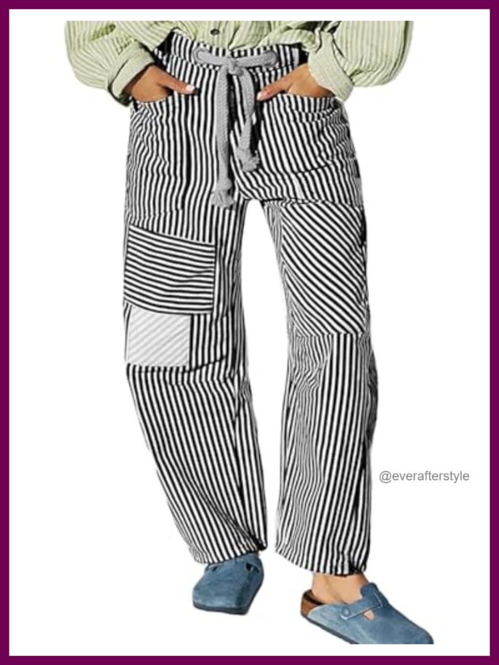 Pivanzore Barrel Jeans Women Y2k Striped Drawstring High Waist Wide Leg